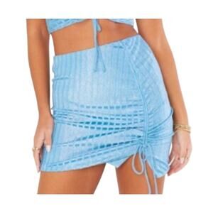 Show Me Your Mumu Womens Blue Metalic Dazy Mini Skirt Size Large NWT